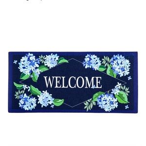 Evergreen Sassafras Switch Mat Welcome Floral Blue Hydrangea NEW